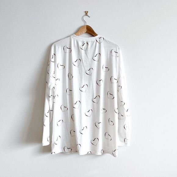 Misslook Womens Long Sleeve Quarter Zip Heart Print White Top Size 3XL - Picture 2 of 6